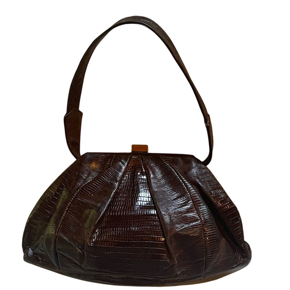 Vintage Surrey Brown Alligator Leather Elegant Handbag. OS